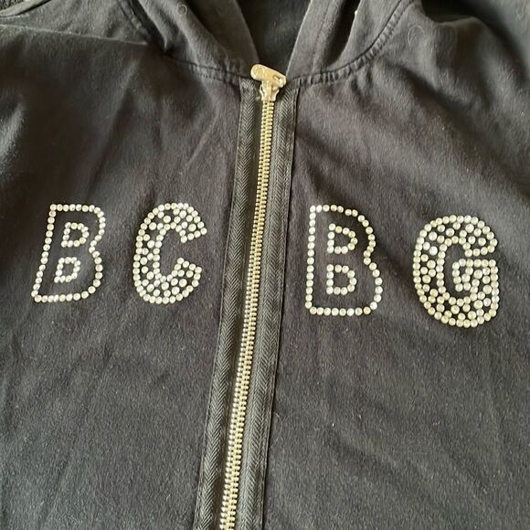 BCBG rhinestone bedazzled jeweled black long sleeve sweater hoodie dress Y2K - Picture 7 of 13